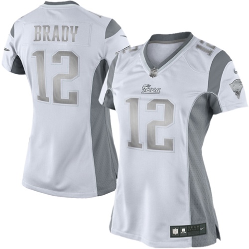 Women's Elite Tom Brady Nike Jersey White - #12 Platinum NFL New England Patriots